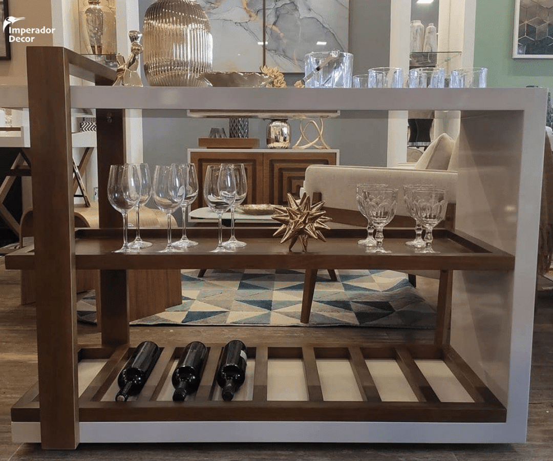 Carrinho Bar Dubai Branco com Laqueado Premium