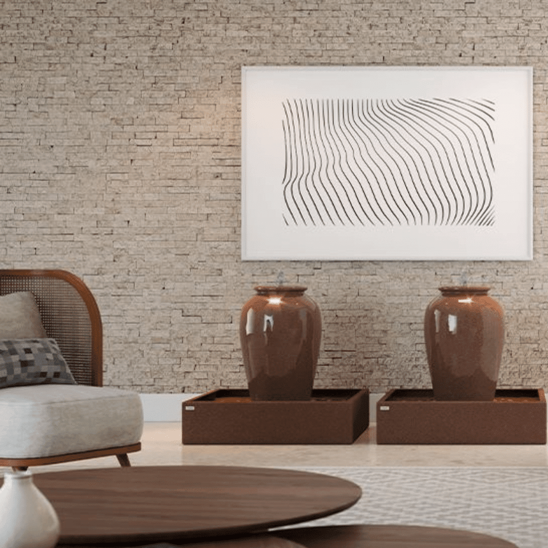 Conjunto Vaso Fonte em Fibra de Vidro Pear Coffee