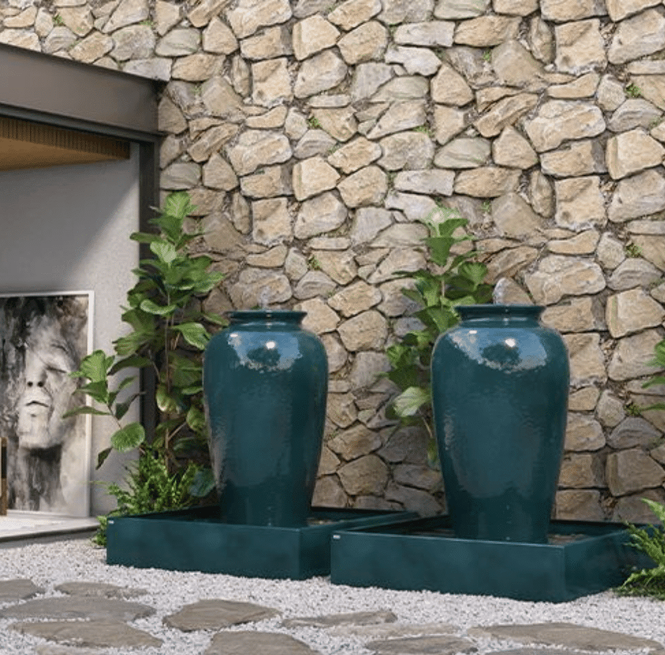 Conjunto Vaso Fonte em Fibra de Vidro Pear Green