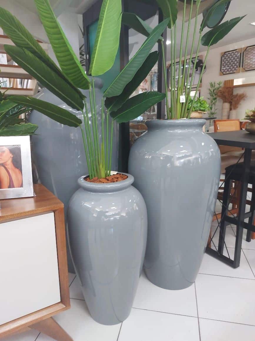 Vaso em Fibra de Vidro Estilo Vietnamita Pear Cinza